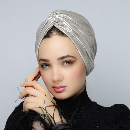 Metallic lame` twisted lines turban