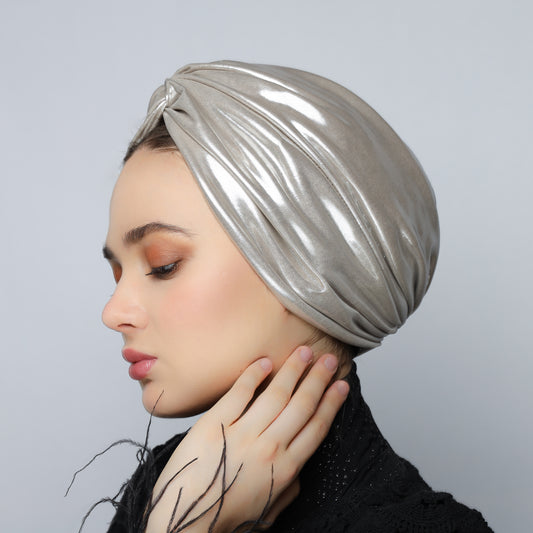 Metallic lame` twisted lines turban