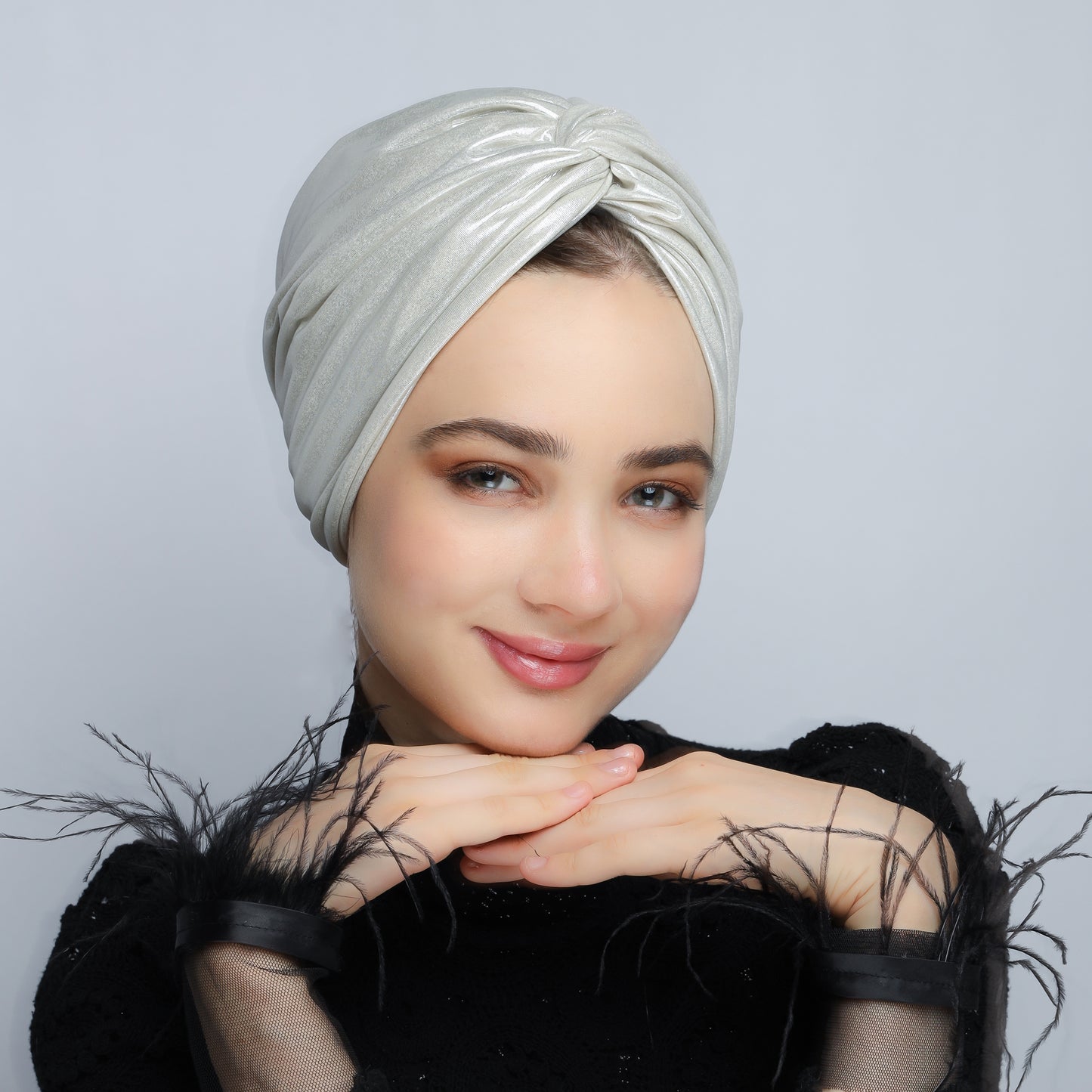 Metallic lame` twisted lines turban