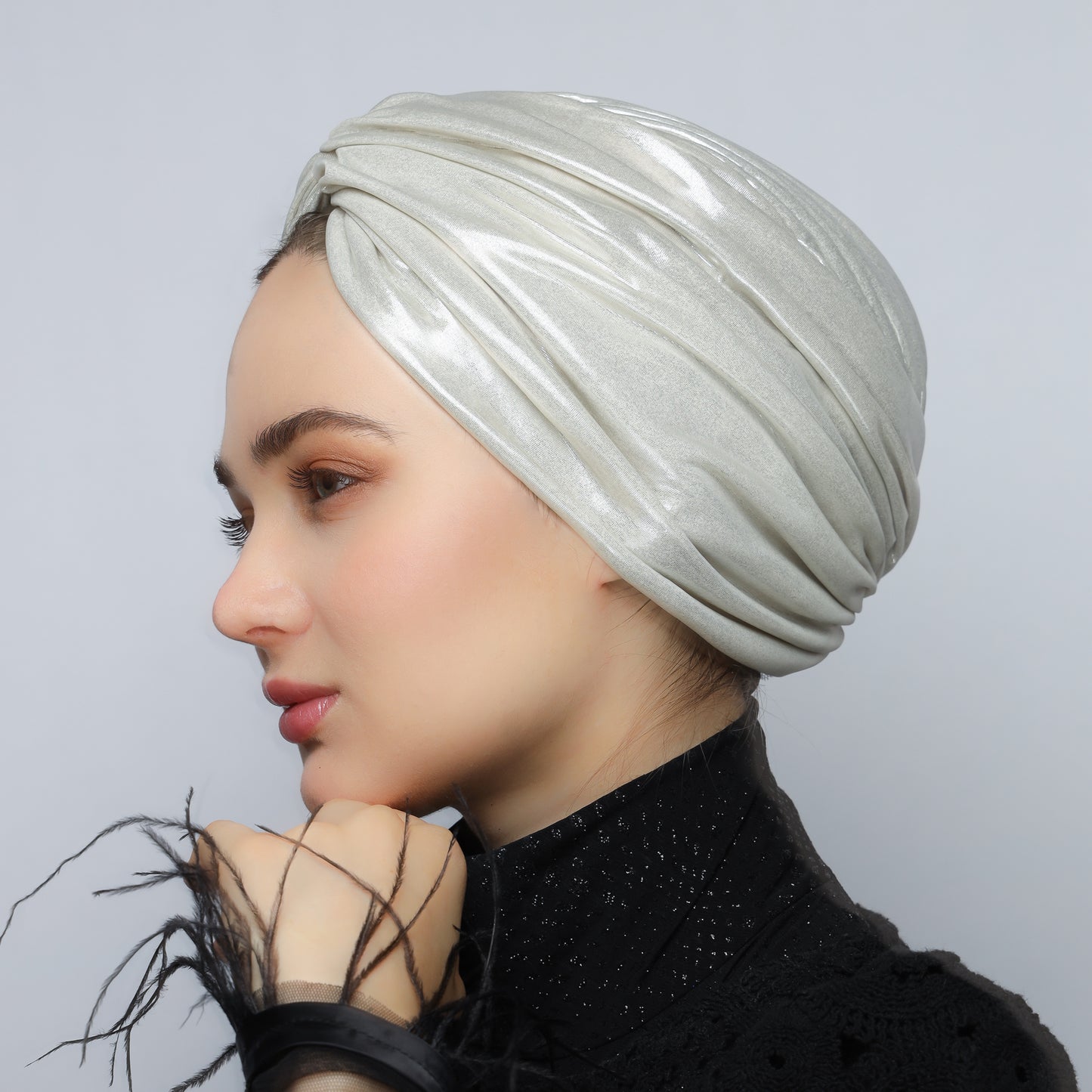 Metallic lame` twisted lines turban