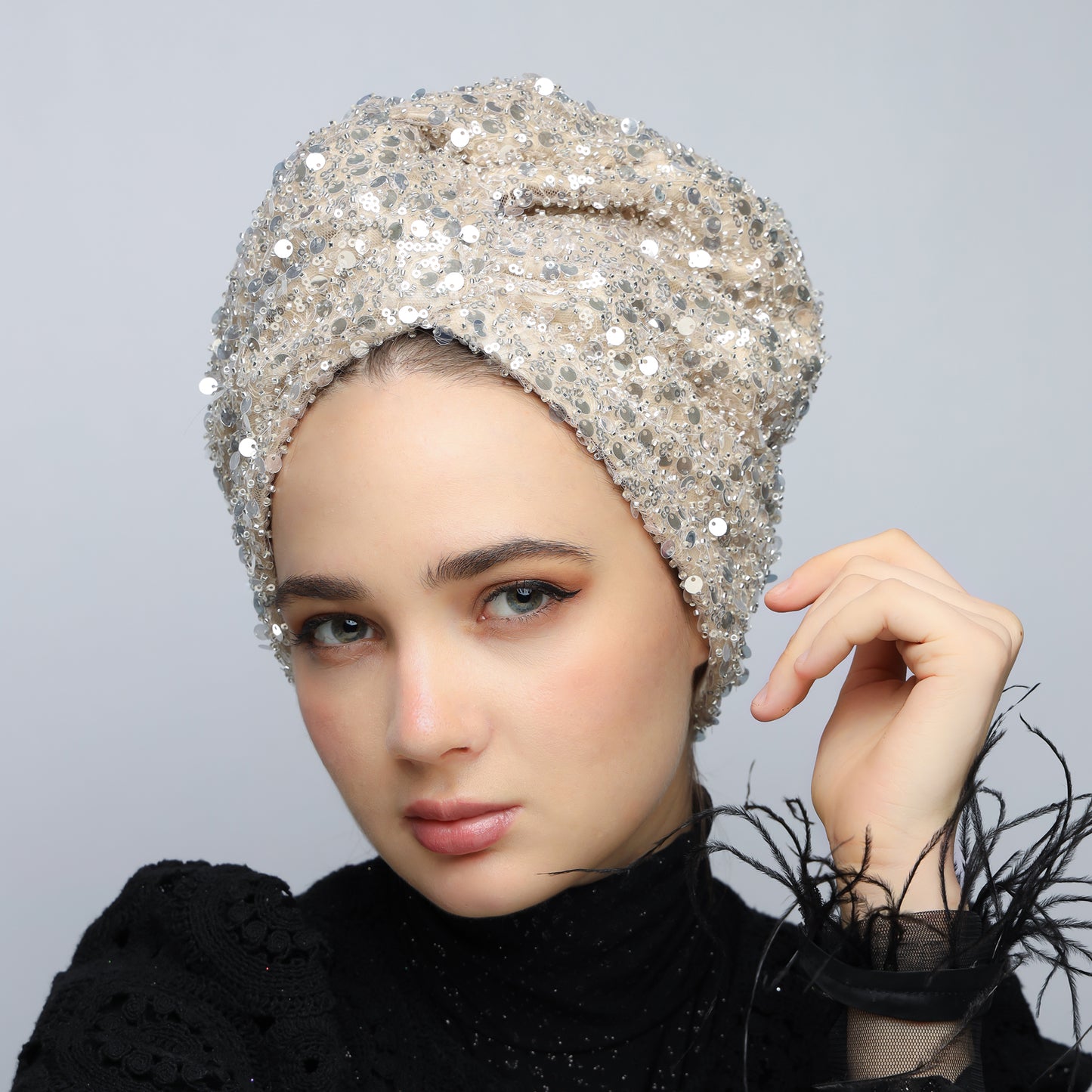 Glowing sequin turban