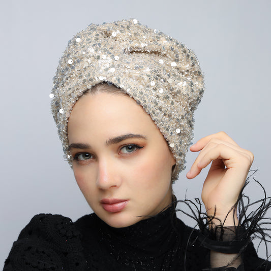 Glowing sequin turban