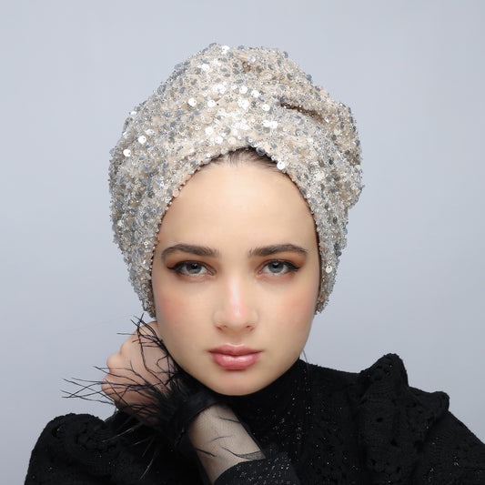 Glowing sequin turban