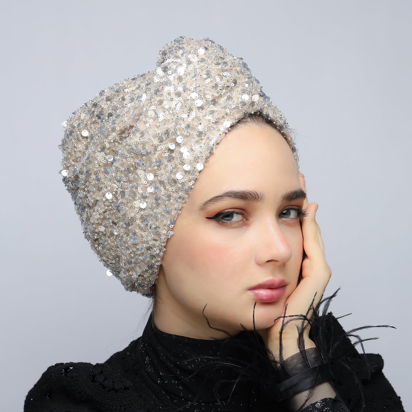 Glowing sequin turban