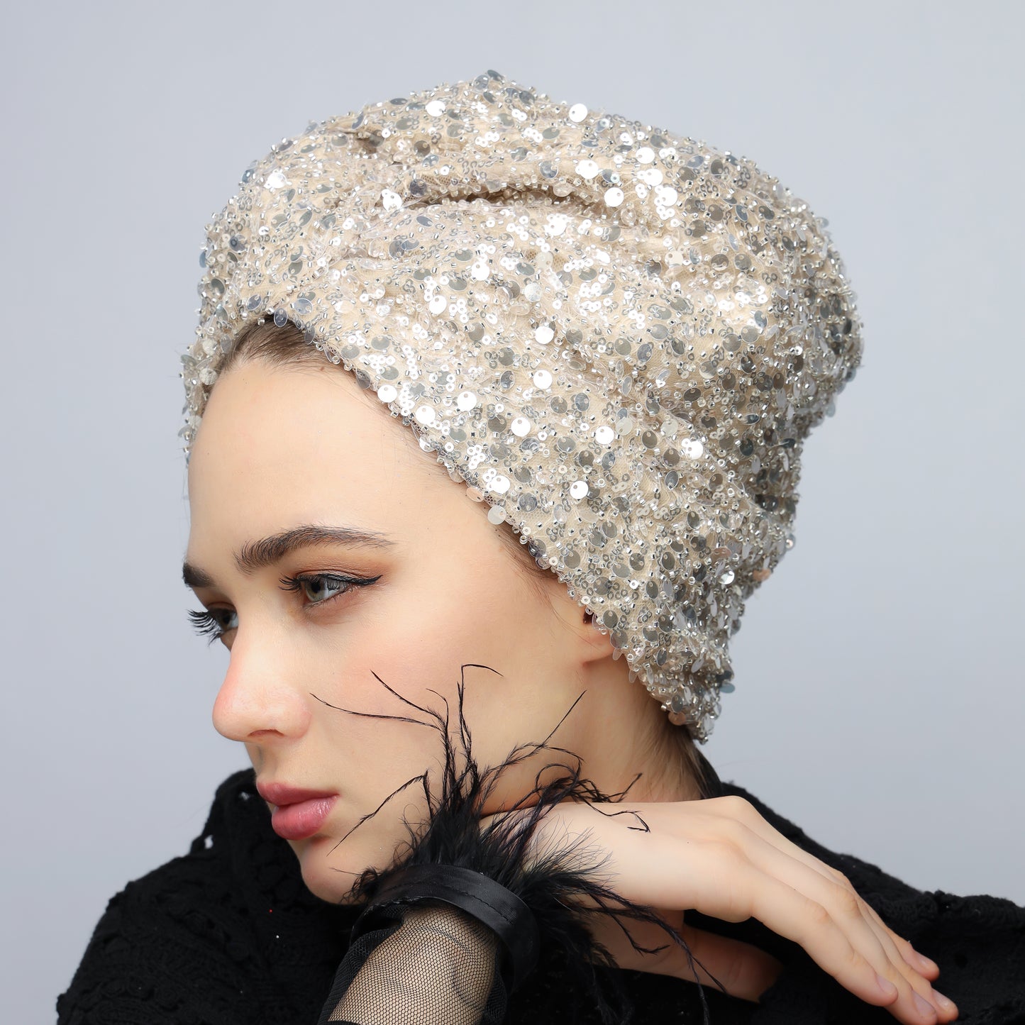 Glowing sequin turban