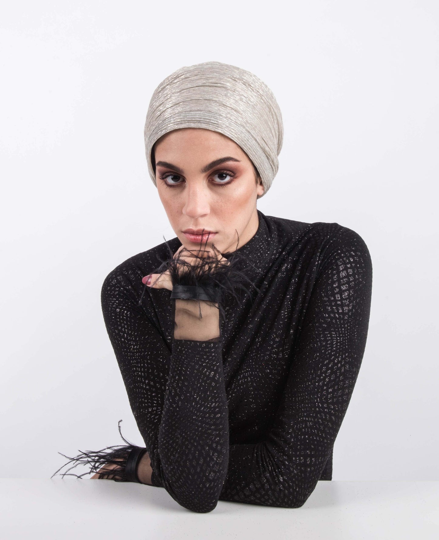 Metallic Strips Plisse Turban