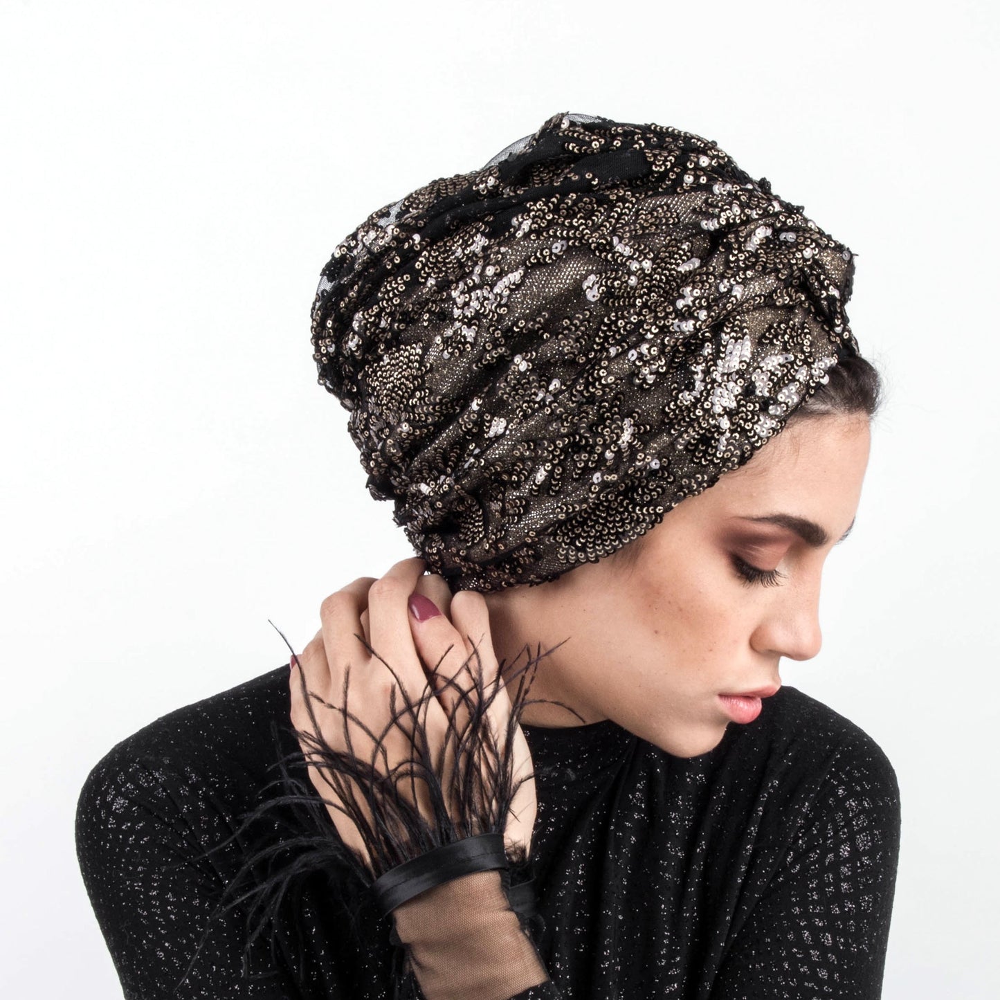 Glowing sequin turban